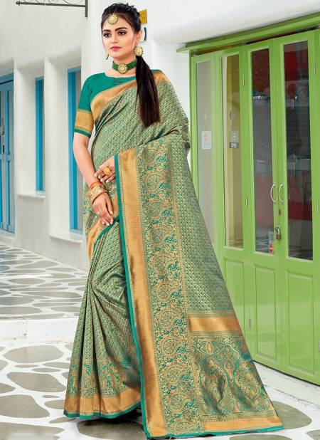 Green Colour Santraj New Fancy Ethnic Wear Banarasi Silk Designer Saree Collection 1019